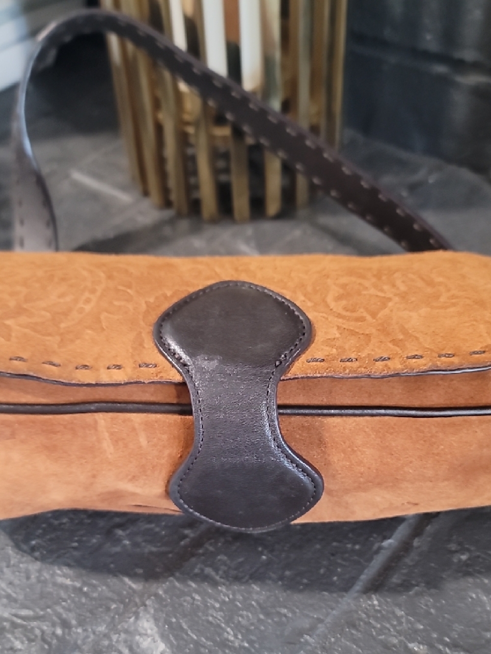 Vintage The Limited Suede Embossed Saddle Bag - Tan - Picture 3 of 8